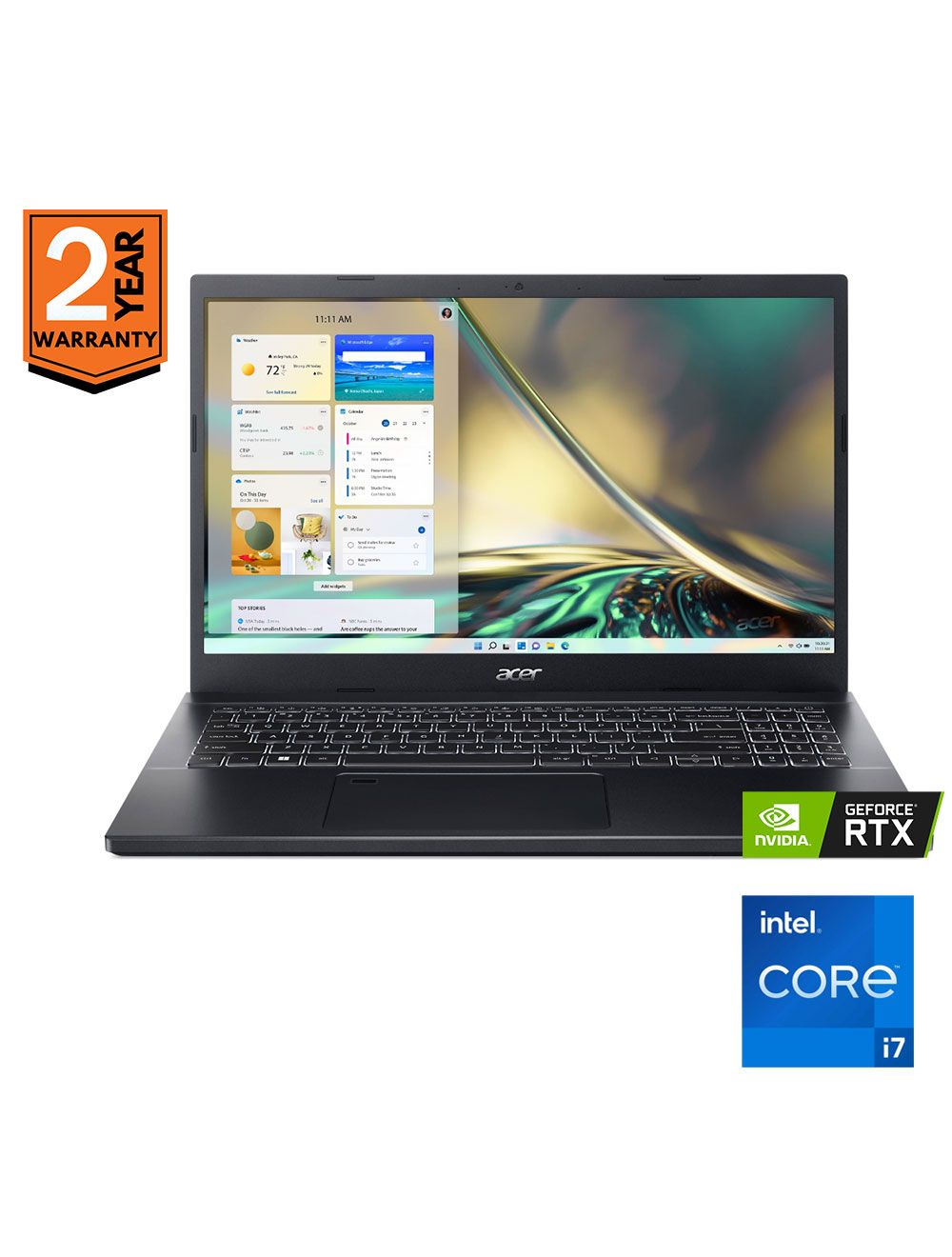 ايسر اسبير 7 بمعالج i7 جيل 12 ورامات 16 جيجا مع RTX 3050 لتجربة قوية، Acer Aspire 7 sleek laptop with SSD & FHD screen for work & gaming.