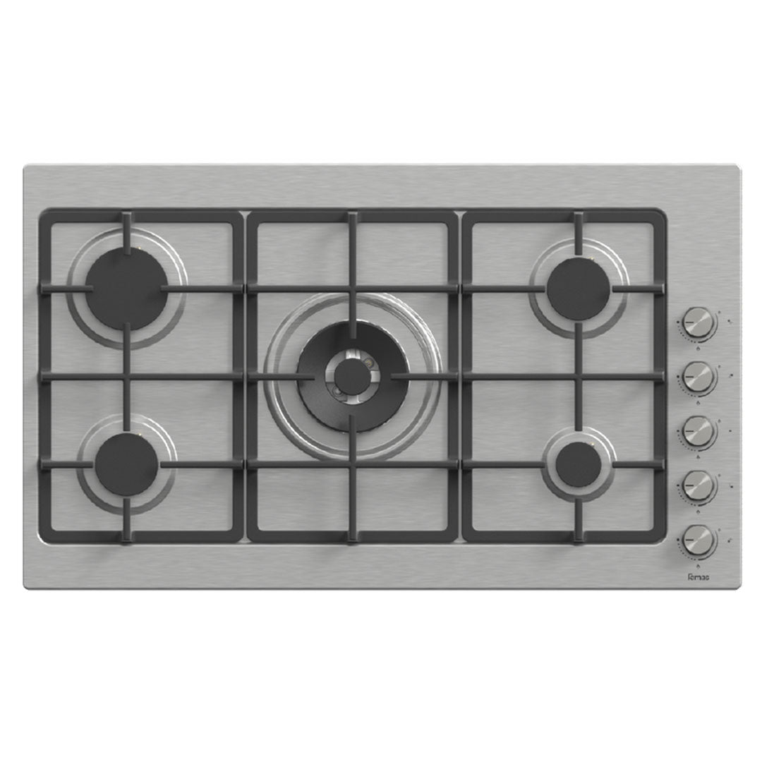 مسطح بلت إن كيتشن لاين 90 سم 5 شعلات غاز استانلس ستيل بإشعال ذاتي وأمان - Kitchen Line hob 90cm 5 burners gas stainless steel auto ignition safety