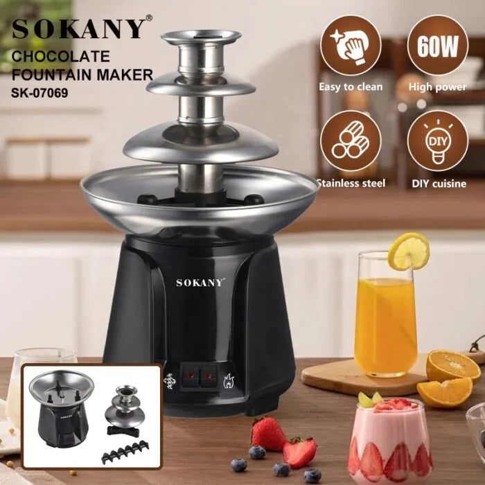 نافورة شوكولاته سوكانى 60 وات SK-07069 استانلس عملية، Sokany chocolate fountain 60W stainless steel for easy dessert serving at home