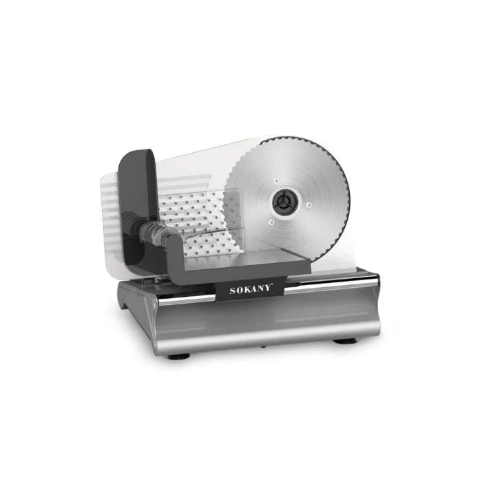 ماكينه سوكانى تقطيع شرائح 500 وات SK-446 استانلس قوية، Sokany slicer 500W with 19cm blade for meat and cheese slicing بسهولة ودقة