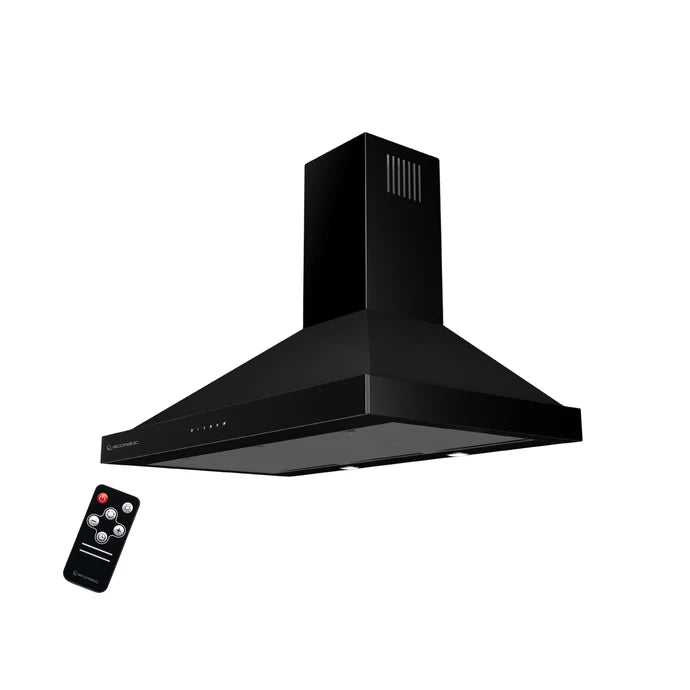 شفاط إيكوماتك 90 سم هرمي أسود بقوة شفط عالية وتحكم تاتش وريموت - Ecomatic hood 90cm pyramid touch remote 1000m3h clean air