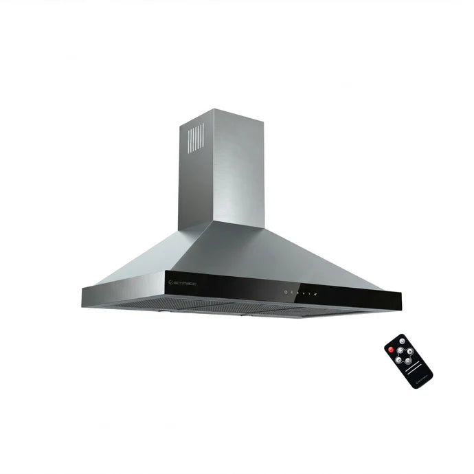 Ecomatic 90cm Pyramid Hood Black with Black Crystal Control Panel Touch Remote Control