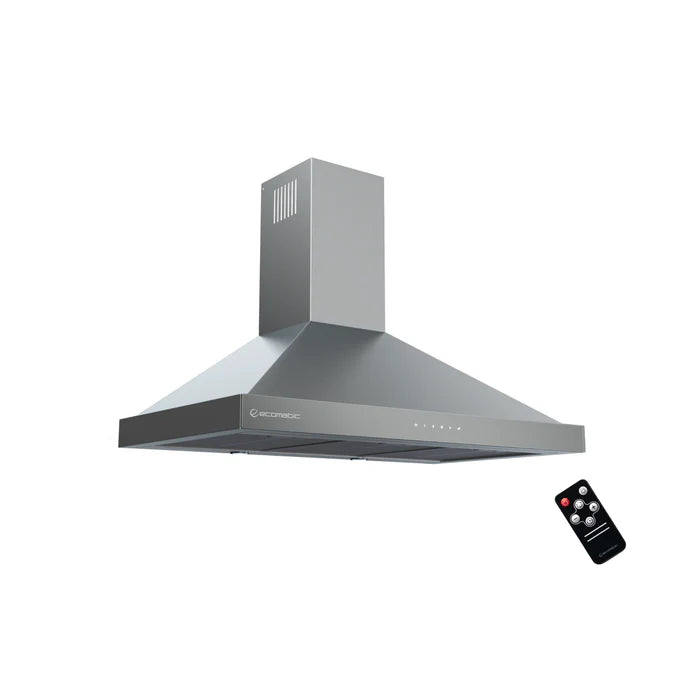 Ecomatic 90cm Pyramid Hood Black with Black Crystal Control Panel Touch Remote Control