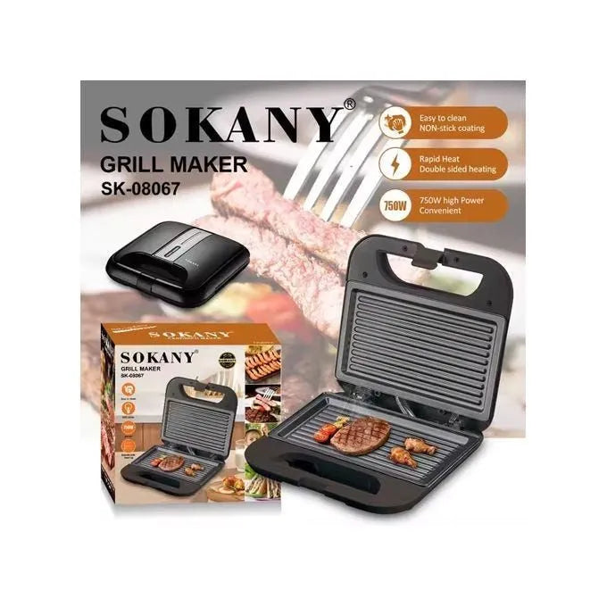 شواية كهرباء سوكاني 750 وات اسود SK-08067 بسطح غير لاصق وتسخين مزدوج Electric Sokany Grill 750W easy cooking with delivery and warranty Cairo Drop