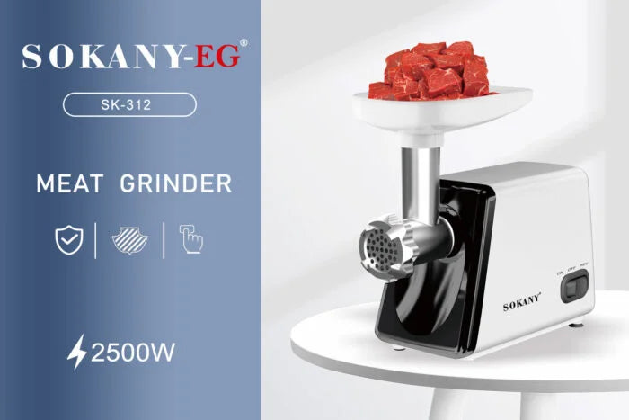 مفرمه لحم سوكانى2500 وات SK-312 قوية وسهلة الاستخدام، Sokany meat grinder 2500W with dual speed and accessories for efficient meat grinding