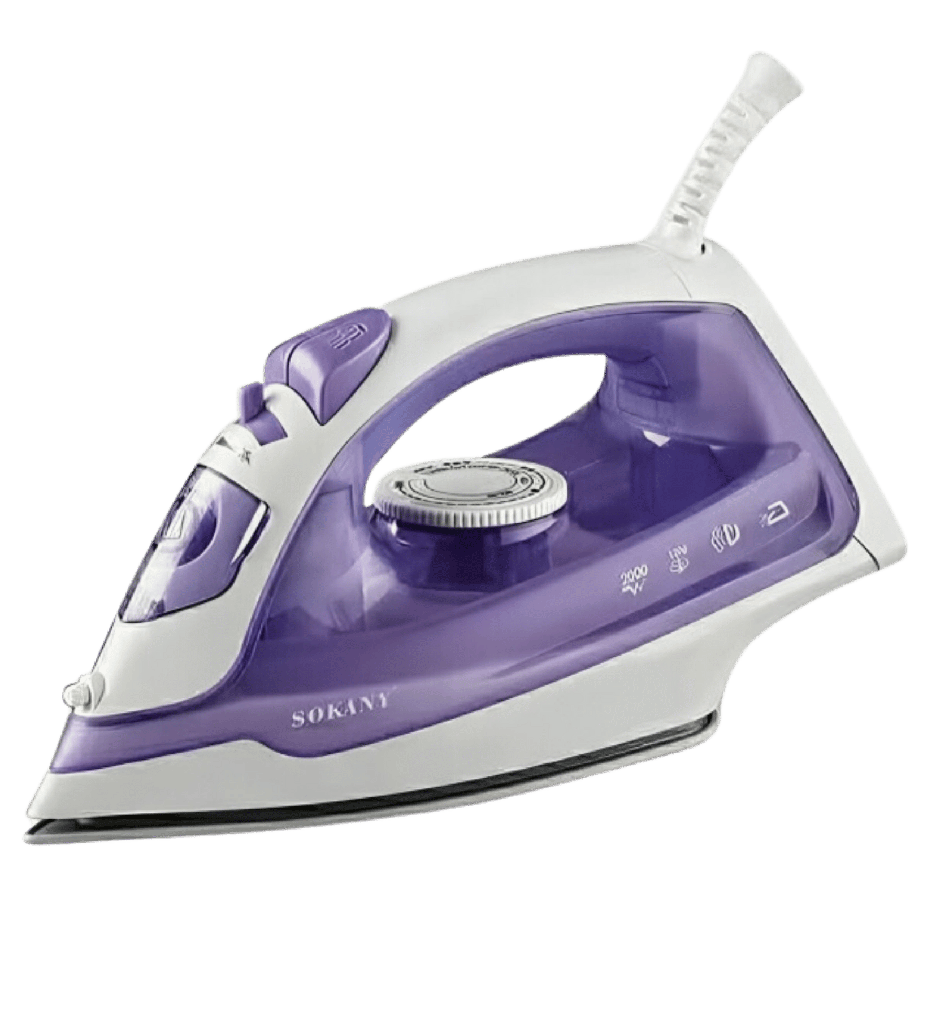 مكواة سكواني 2000 وات SK-2111 بخار عمودي وخزان 180 مل – Sokany 2000W steam iron SK-2111, vertical steam, 180ml tank, ceramic soleplate.