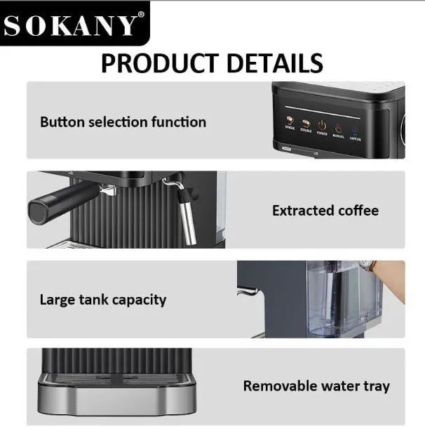 ماكينه اسبريسو سوكاني 850 وات 1.8 لتر مع ضمان وتوصيل سريع | Sokany 850W 1.8L espresso machine with delivery and warranty in Egypt.