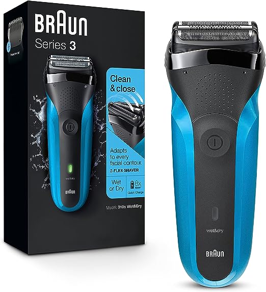 Braun rechargeable electric shaver for men, version 3, blue and black 310s