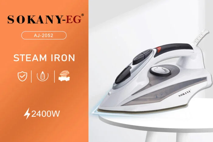 مكواه سوكاني 2400 وات أداء عملي وسعة 350 ملي | SOKANY 2400W Steam Iron with 6 programs for efficient daily ironing
