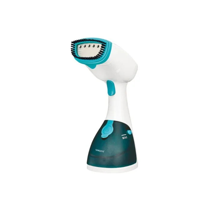 مكواه سوكاني 1200 وات هاند 250 مل | Sokany handheld steam iron 1200W 250ml with brush and cup for fast, efficient wrinkle removal.