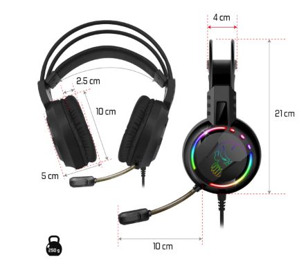 سماعة الألعاب سبيريت أوف جيمر PRO-H7 متعددة المنصات بصوت نقي وإضاءة RGB، Spirit of Gamer PRO-H7 multiplatform headset with clear sound and RGB lighting.