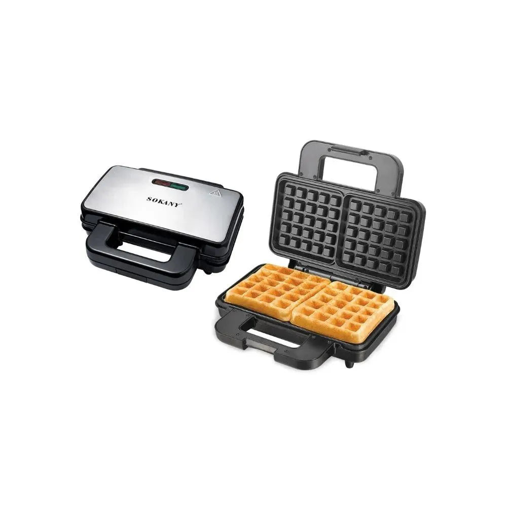 صانع الوافل سوكاني 1000 وات KJ-225 فضي وأسود لتجهيز الوافل بسهولة Sokany Waffle Maker 1000W easy cooking with delivery and warranty Cairo Drop