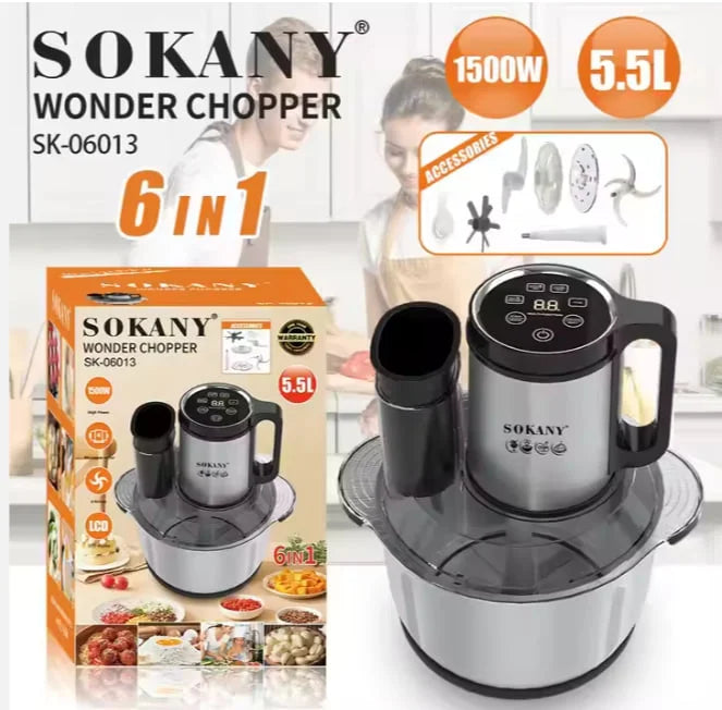 كبه سوكاني 5.5 لتر 1200 وات ديجيتال 6 في 1 3 سرعات ضمان وتوصيل Sokany chopper 5.5L 1200W digital.