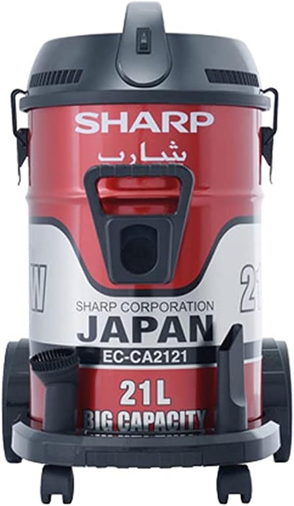 SHARP Pail Can Vacuum Cleaner 2100 Watt, Cloth Filter, Red EC-CA2121-X