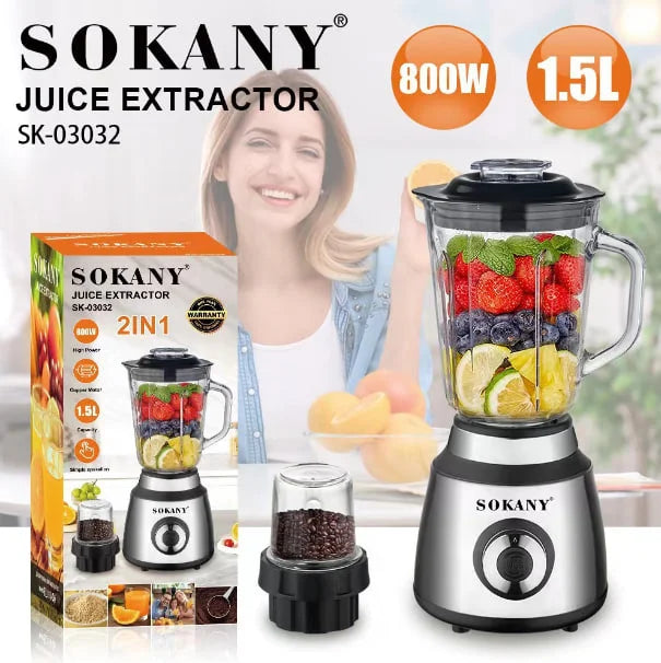 خلاط سوكاني 800 وات 1.5 لتر بمطحنه زجاج و4 سرعات مع ضمان وتوصيل سريع داخل مصر – Sokany 800W blender 1.5L with grinder.
