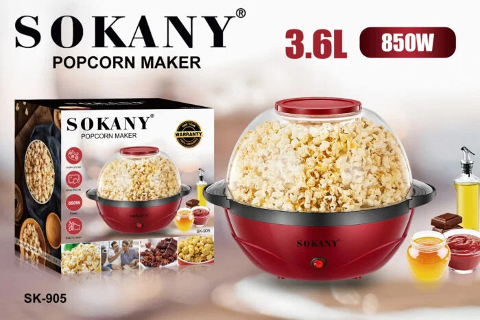 ماكينه فشار سوكانى 850 وات SK-905 عملية وسريعة بسعة 3.6 لتر، Sokany popcorn maker 850W easy and fast popcorn preparation at home