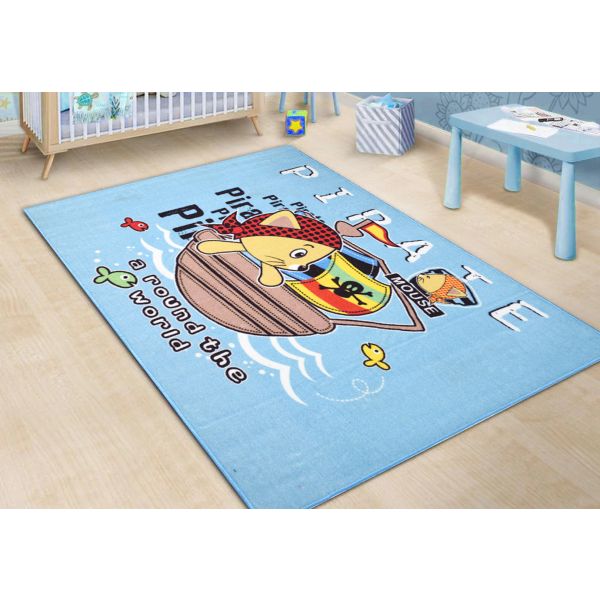 سجاد ساندي لغرف الأطفال 100×150 نايلون 100% بظهر مانع للانزلاق، تصميم سيارات وقطارات مبهج وآمن. | Kids rug 100x150, nylon, anti-slip backing, fun design.