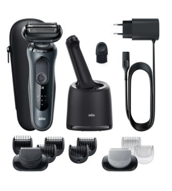 Braun Series 6 Wet and Dry shaver, with SmartCare base and 2 attachments, grey. 61-N7650cc