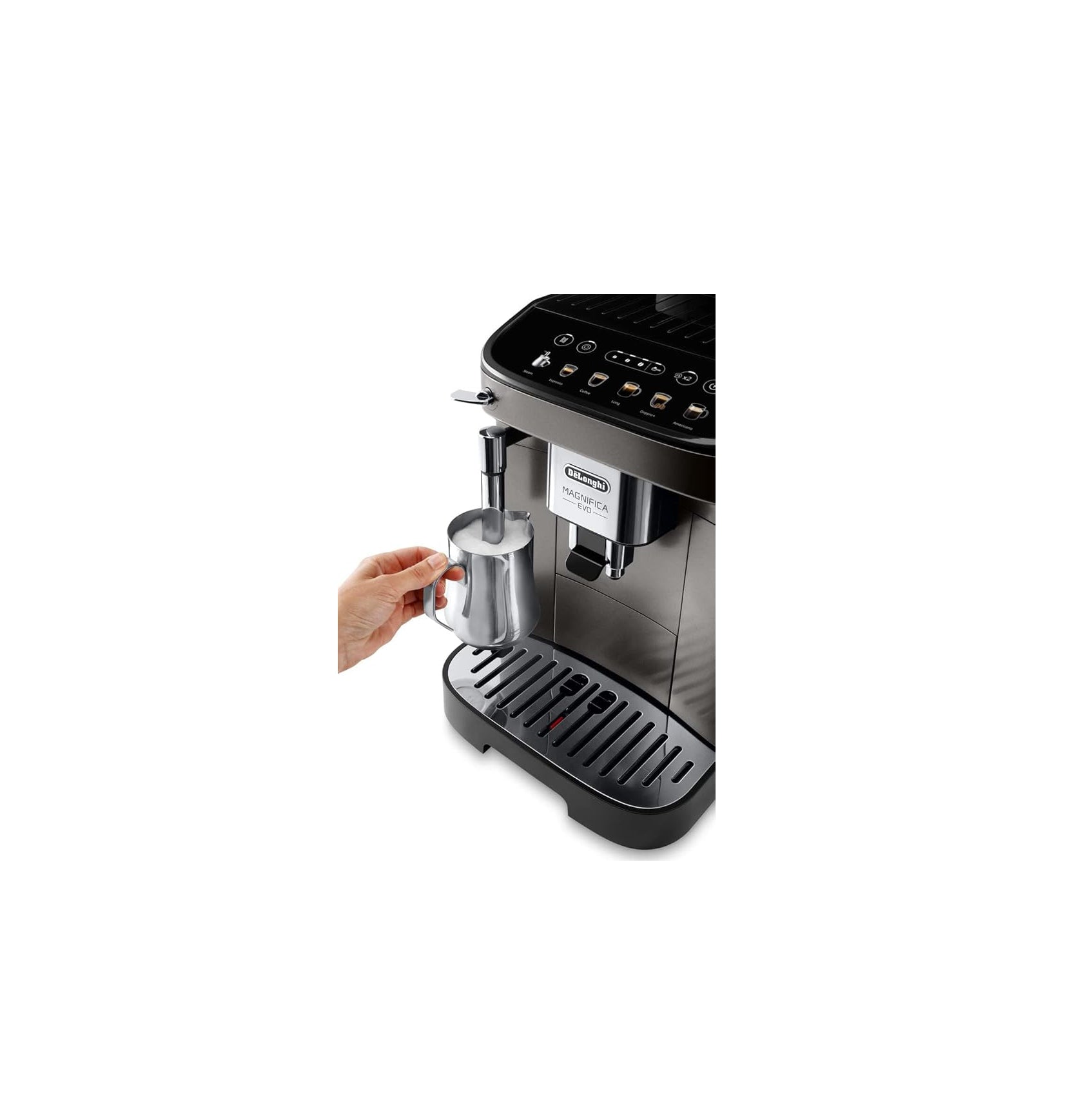 De'Longhi Magnifica Evo Fully Automatic Bean To Cup Coffee Machine With In Built Grinder, Soft Touch Button Cappuccino, Latte Macchiato, Espresso Coffee Maker, ECAM290.42.TB, Titanium & Black