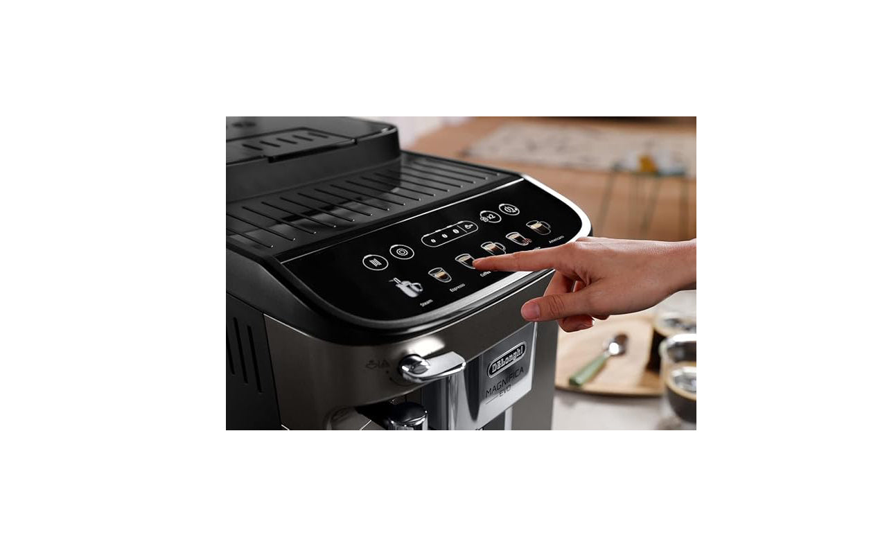 De'Longhi Magnifica Evo Fully Automatic Bean To Cup Coffee Machine With In Built Grinder, Soft Touch Button Cappuccino, Latte Macchiato, Espresso Coffee Maker, ECAM290.42.TB, Titanium & Black