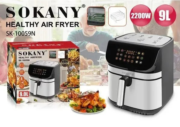 قلايه سوكاني 2200 وات سعة 9 لتر ديجيتال 8 برامج وحرارة 80-200 درجة مع ضمان وتوصيل داخل مصر | Sokany 2200W 9L Digital Air Fryer with delivery and warranty in Egypt