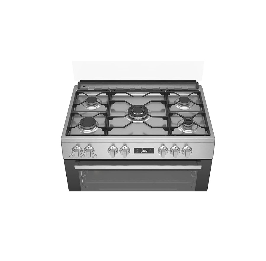 Beko 5 Burners - Full Safety - 90cm Stainless - 2 Cooking Fan - GGR 15325 FX NS