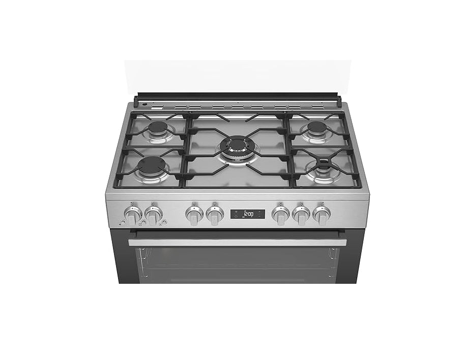 Beko 5 Burners - Full Safety - 90cm Stainless - 2 Cooking Fan - GGR 15325 FX NS