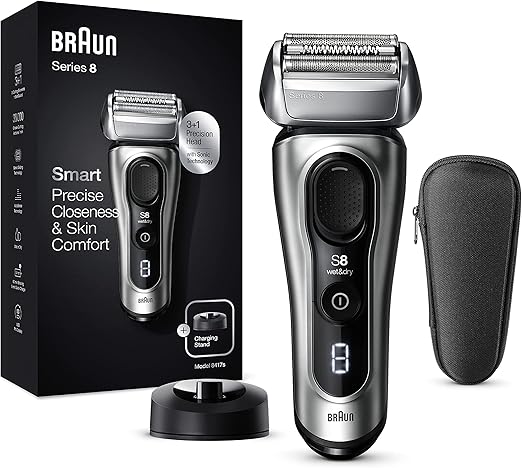 Braun Electric Razor for Men, Series 8 8417s Electric Foil Shaver with Precision Beard Trimmer, Galvano Silver