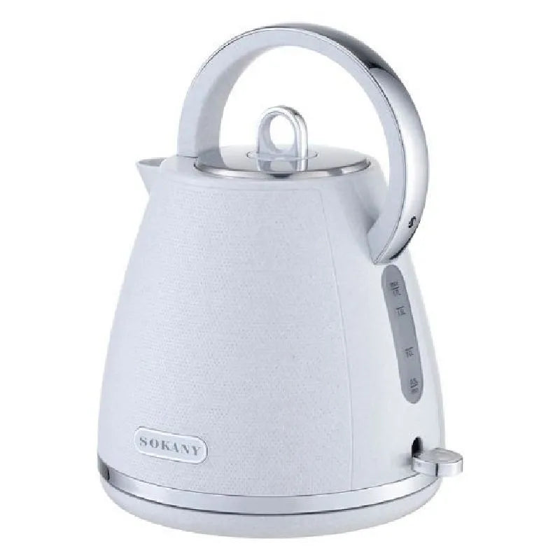 غلاية سوكاني 2200 وات استانلس سعة 1.7 لتر ابيض  Sokany electric kettle 2200W 1.7L stainless steel with auto shut off for safe boiling.