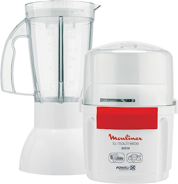 Moulinex La Moulinette Chopper With Blender, 800 Watt, White - AR6801EG