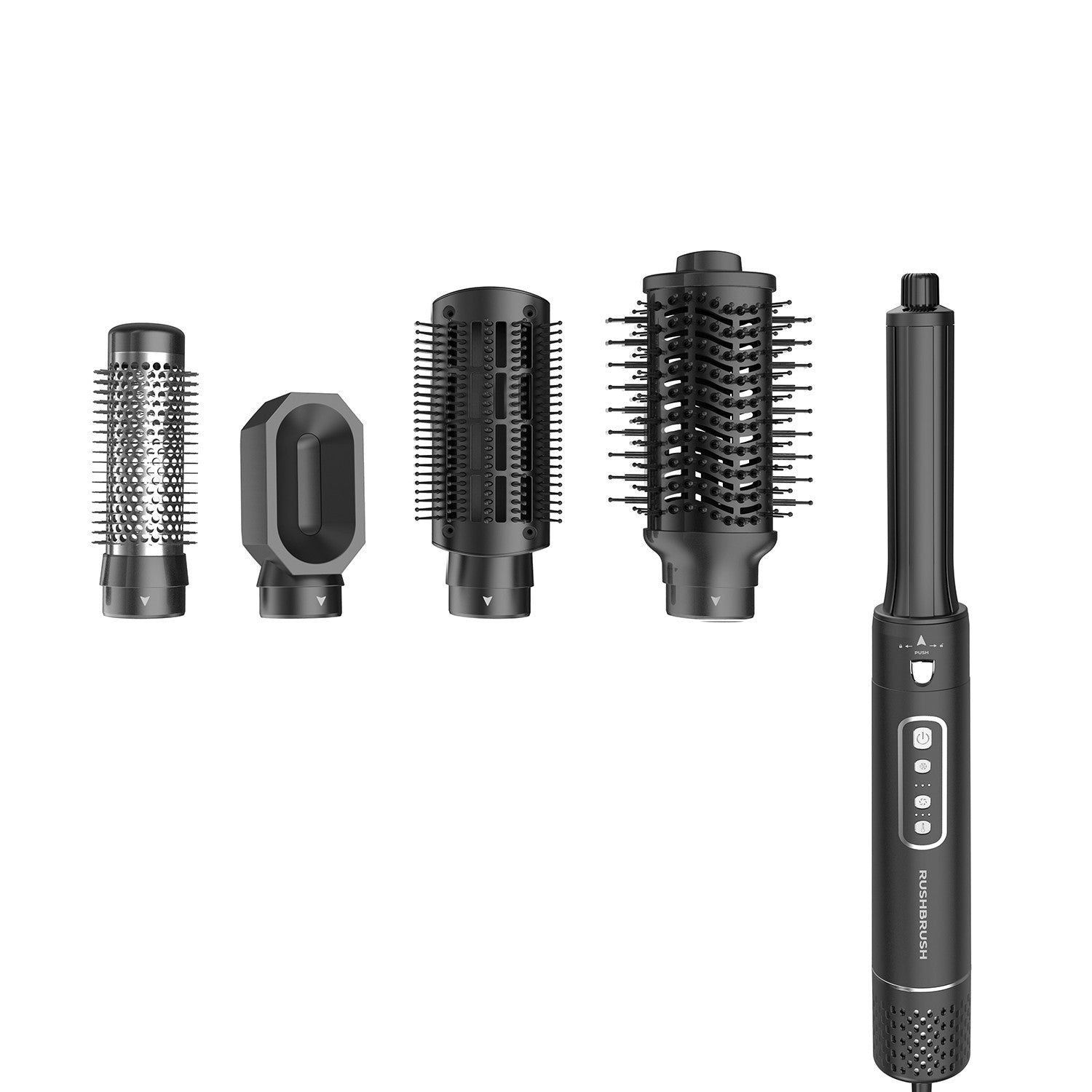 Black Air Rubber Hair Care Brush Set, 5 Hair Care Heads, Brushless AC 1600 Motor, Low Noise, 360?° Rotating Air Flow, Air Force Technology, 4 Speeds/3 Temperatures