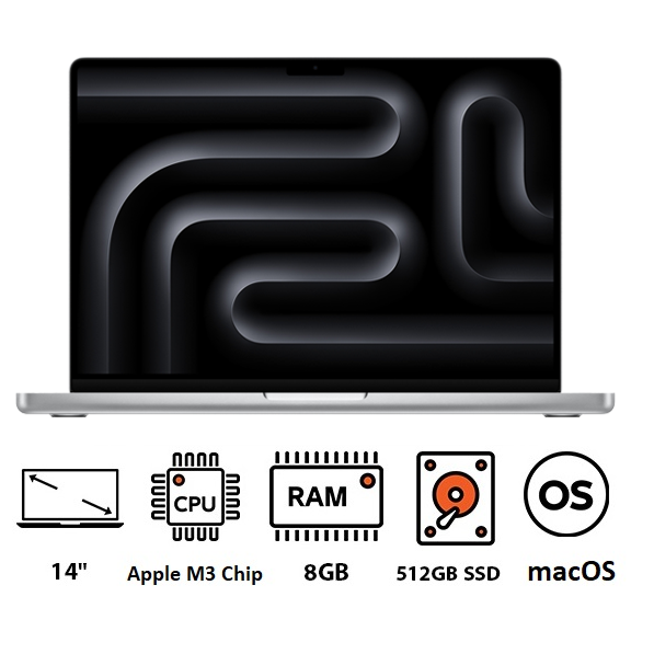 ابل macbook pro M3، شاشة Liquid Retina XDR، رام 8GB، SSD 512GB – Apple MacBook Pro M3 powerful laptop for creative and professional workflows.