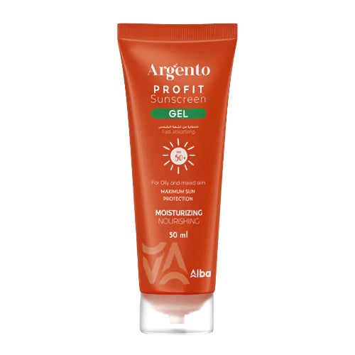 جل صن سكرين أرجينتو بروفيت SPF50 يوفر حماية قوية وترطيبًا فعّالًا، Argento Profeit Sunscreen Gel delivers high UV protection with fast absorption.