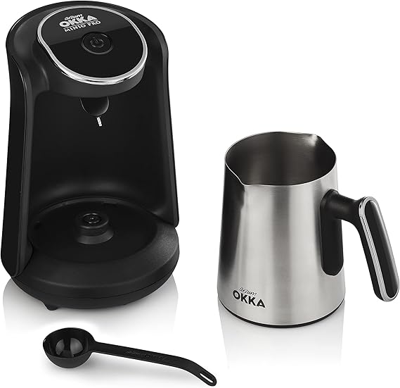 ماكينة ارزوم اوكا لتحضير القهوة التركية بسعة 4 أكواب، قدرة 480 واط، تصميم معدني فضي/ذهبي، مزودة بمستشعرات أمان وخزان قابل للإزالة مع ضمان سنة.
