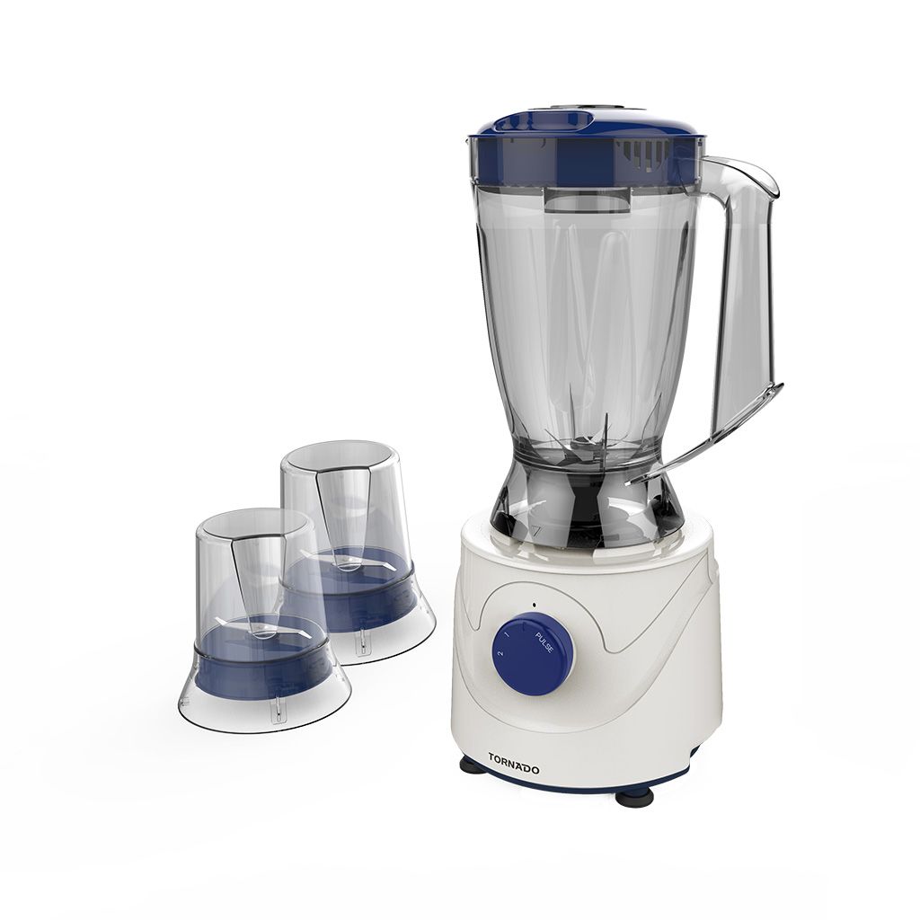 خلاط تورنيدو 400 وات بسعة 1.5 لتر مع 2 مطحنة وضمان سنة وتوصيل متاح، Tornado 400W blender with 1.5L jar and 2 mills.