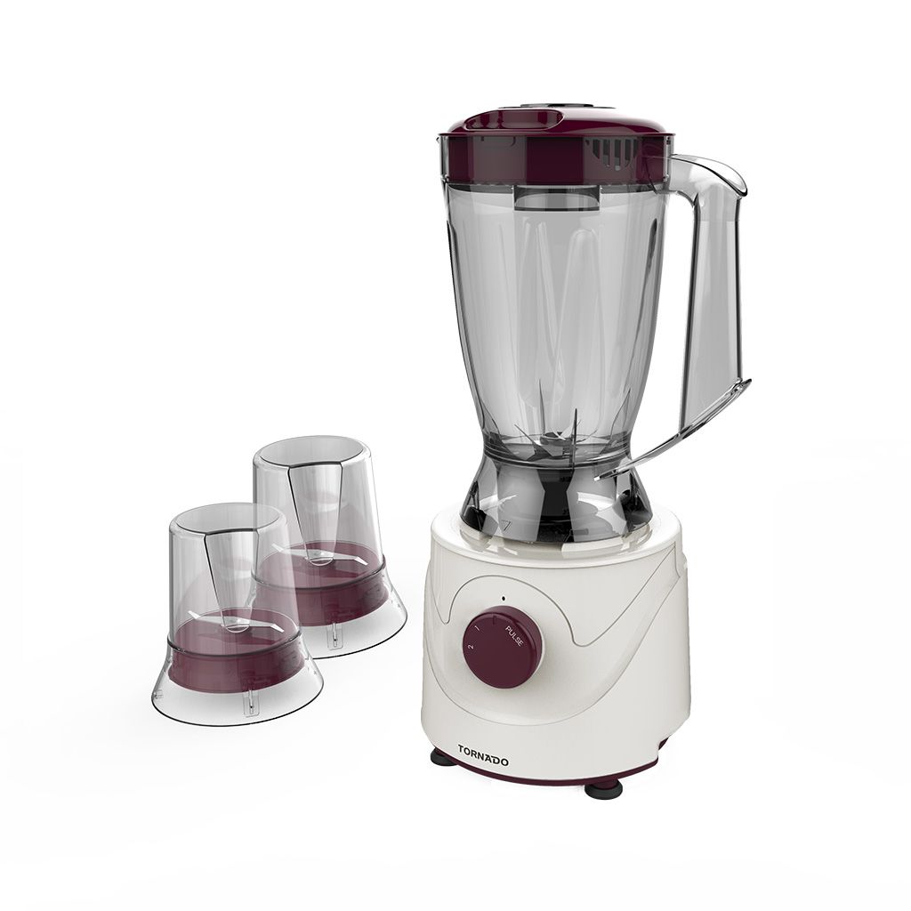 خلاط تورنيدو 400 وات بسعة 1.5 لتر مع 2 مطحنة وضمان سنة وتوصيل متاح، Tornado 400W blender with 1.5L jar and 2 mills.