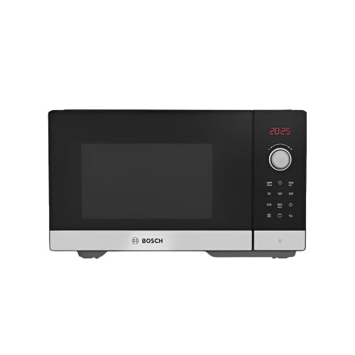 اكتشف ميكروويف بوش FEL053MS1 سعة 25 لتر ستانلس ستيل مع 8 برامج طهي و5 مستويات طاقة | Discover Bosch microwave 25L stainless steel smart cooking.