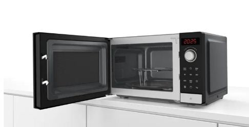 اكتشف ميكروويف بوش FEL053MS1 سعة 25 لتر ستانلس ستيل مع 8 برامج طهي و5 مستويات طاقة | Discover Bosch microwave 25L stainless steel smart cooking.
