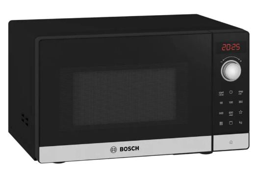 اكتشف ميكروويف بوش FEL053MS1 سعة 25 لتر ستانلس ستيل مع 8 برامج طهي و5 مستويات طاقة | Discover Bosch microwave 25L stainless steel smart cooking.