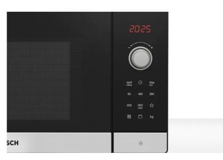 اكتشف ميكروويف بوش FEL053MS1 سعة 25 لتر ستانلس ستيل مع 8 برامج طهي و5 مستويات طاقة | Discover Bosch microwave 25L stainless steel smart cooking.