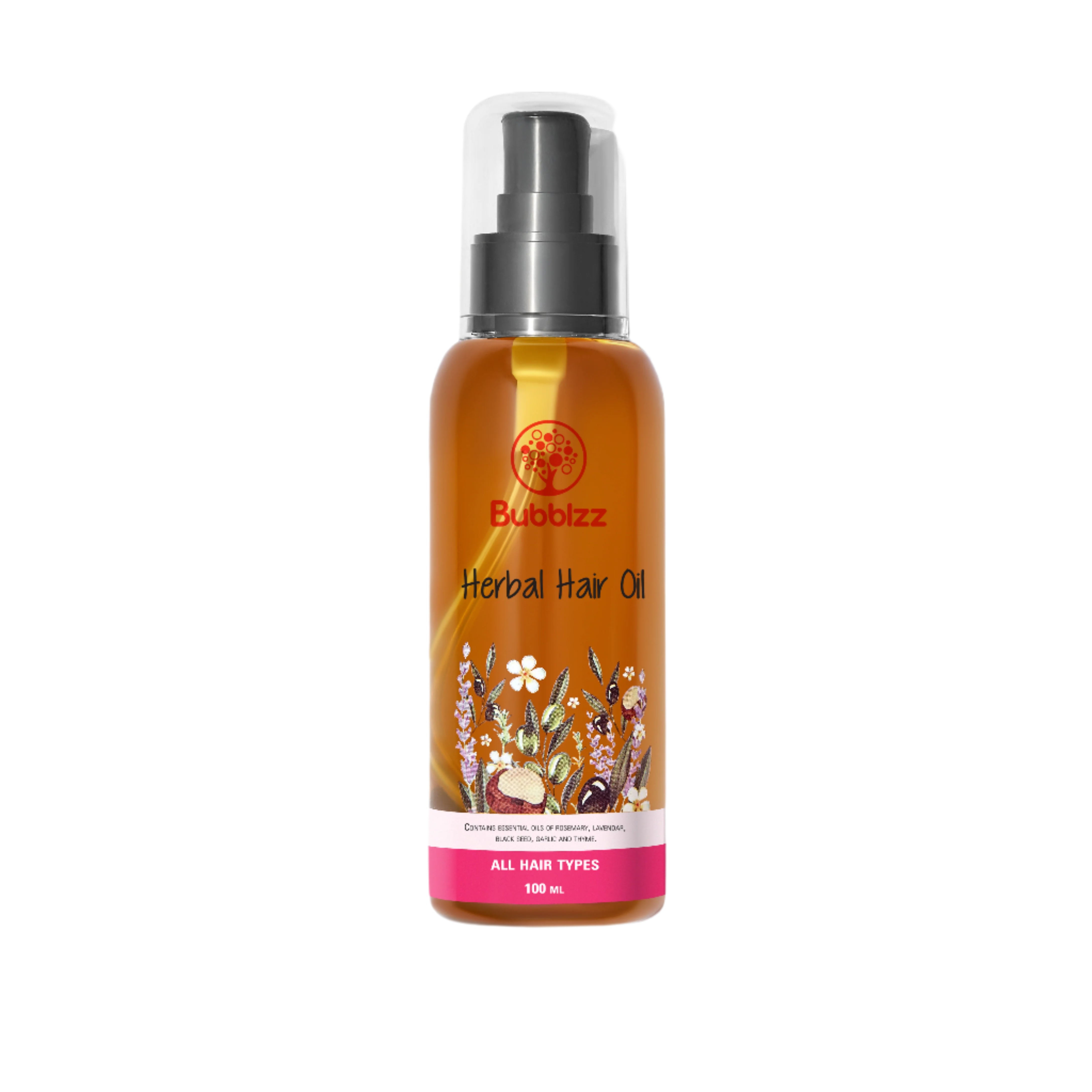 الزيت العشبي للشعر من بابلز غني بزيوت طبيعية لتقوية الشعر ومنع التساقط. Bubblzz Herbal Hair Oil nourishes, strengthens, and promotes healthy hair growth.