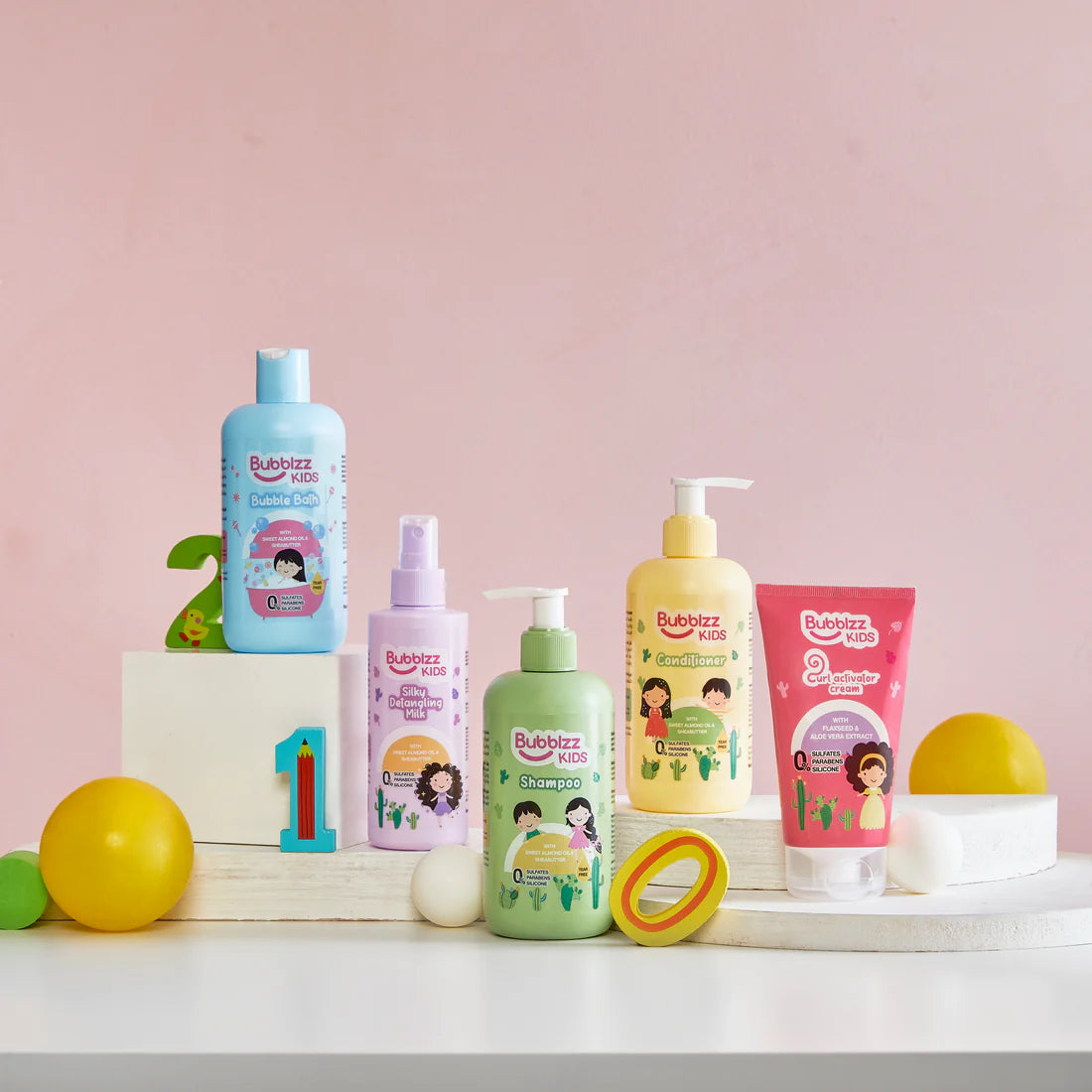 مجموعة العناية بالشعر من Bubblzz Kids بروتين طبيعي وآمن لتنظيف وترطيب وتصفيف شعر الأطفال Daily kids hair care set with natural ingredients