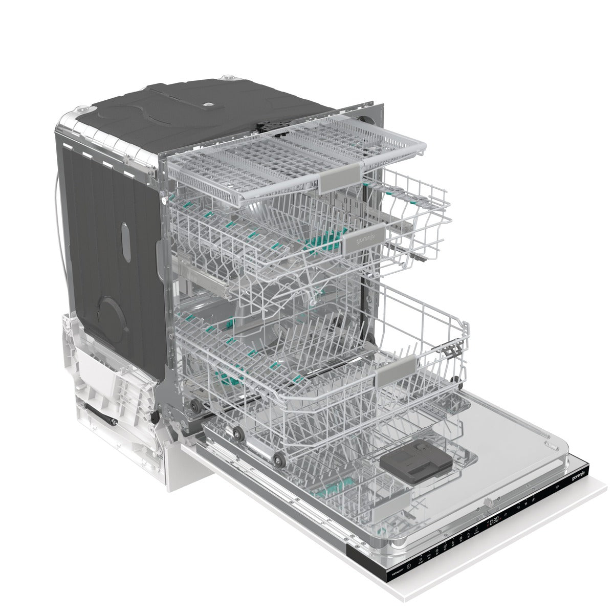 غسالة أطباق بلت-إن dishwasher بسعة 16 فرد و3 سلال، ماتور إنفرتر، أمان ضد التسريب وفتح باب تلقائي للتجفيف الكامل. Built-in dishwasher with inverter motor and auto door.