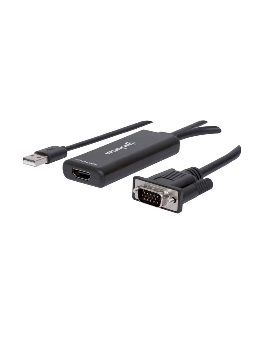 Manhattan CV445 VGA and USB to HDMI Converter Converts Analog VGA Video and USB Audio to a Digital HDMI Signal - Black