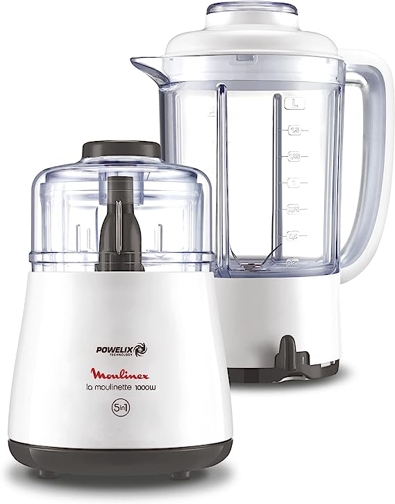 Moulinex Moulinette Chopper with Blender, 1000 Watt, Chopper Capacity 500 ml, White, DPA241EG