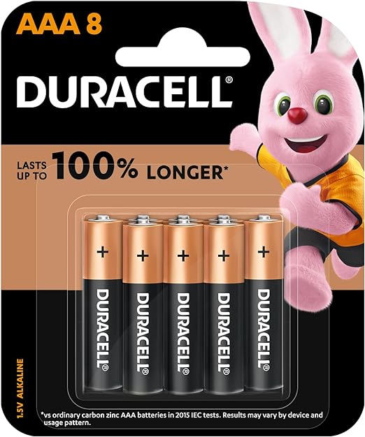 Duracell - AA 1.5V Alkaline LR6 / MN1500 Batteries 100% Extra Life Long Power - Pack Of 8 - 10 Years Shelf Life