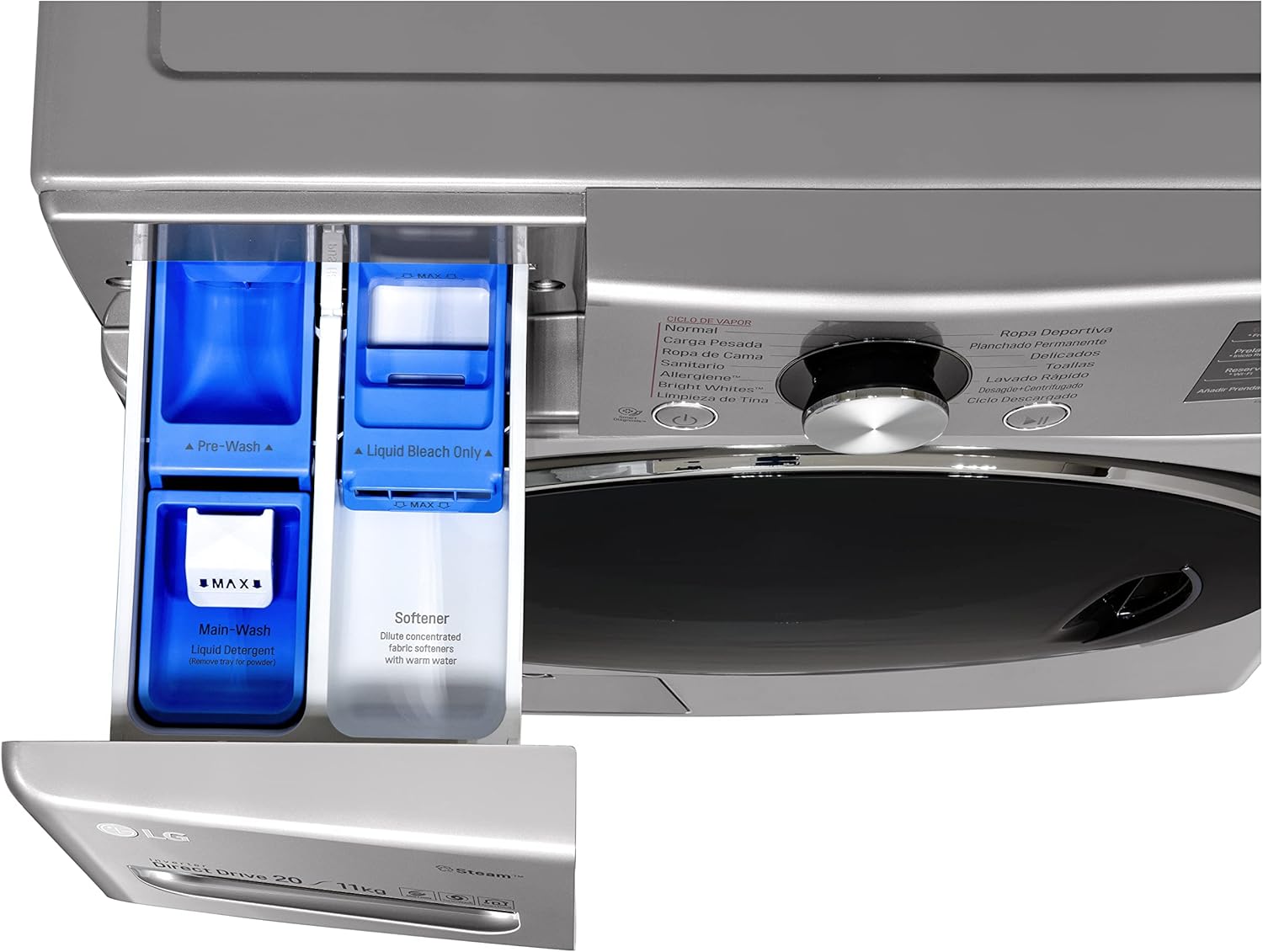 غسالة LG washing machine 20 كجم مع مجفف 11 كجم، موتور انفرتر وبخار TurboWash، أداء قوي وتصميم فضي أنيق يوفر وقت وطاقة.