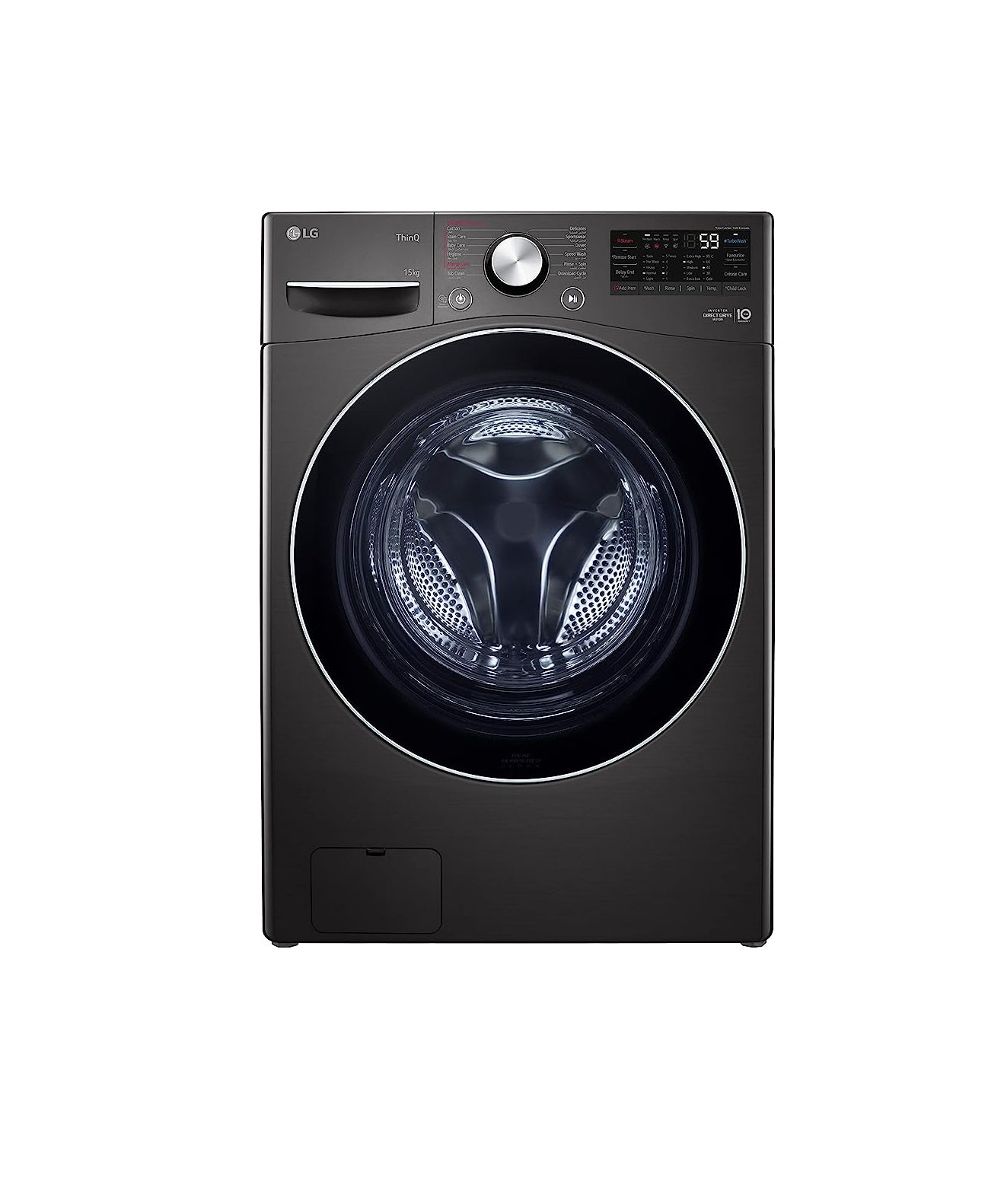 LG Front load washing 15 kG with AI DD™ (Intelligent Care with 18% More Fabric Protection) , Black steel ,Bigger capacity, LG ThinQ™- F0L9DYP2E