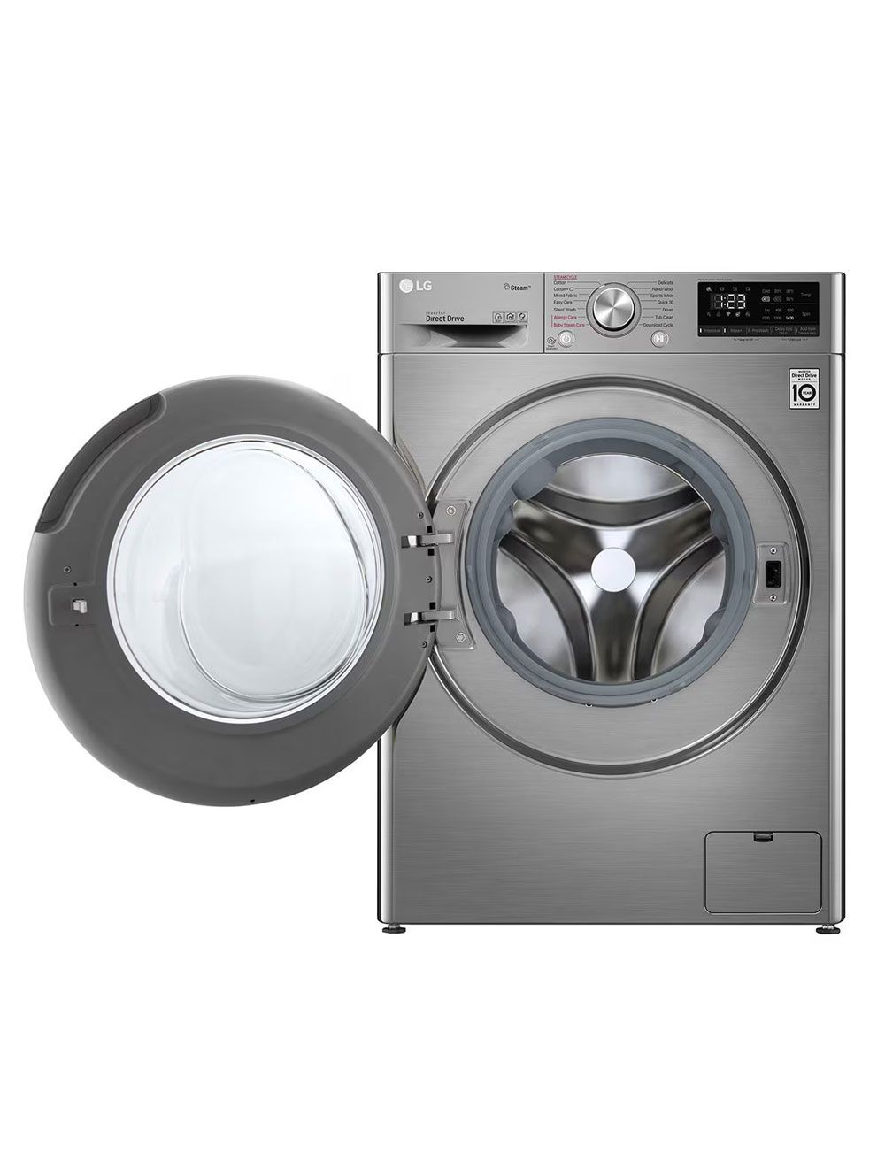 غسالة إل جي Vivace F4R5TGG2T فول أوتوماتيك 8 كجم مع مجفف 5 كجم وتقنية AI DD وبخار لضمان تنظيف فعال وحماية للأقمشة. LG Vivace washer & dryer.