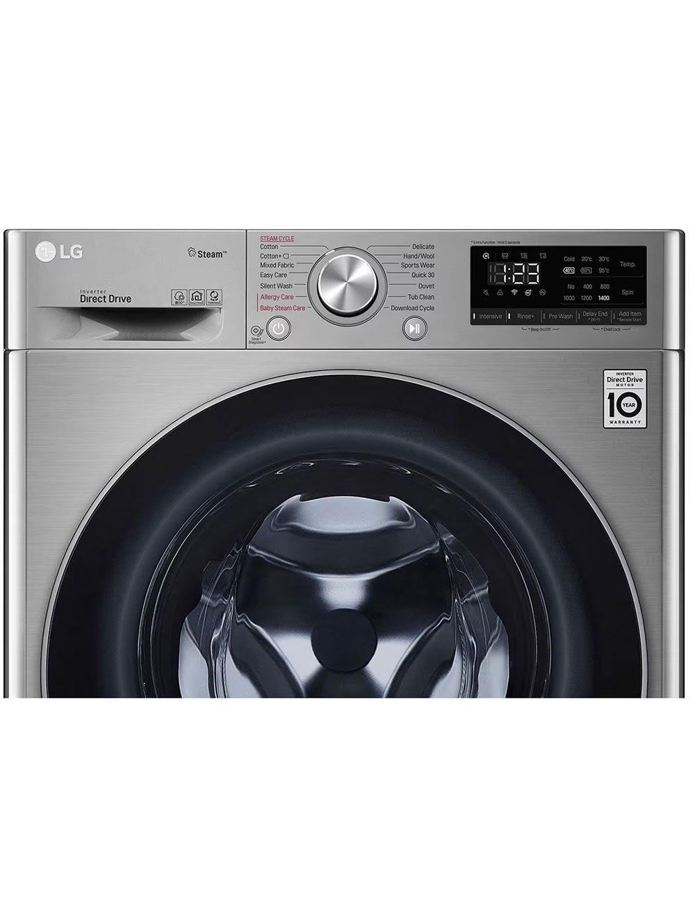 غسالة إل جي Vivace F4R5TGG2T فول أوتوماتيك 8 كجم مع مجفف 5 كجم وتقنية AI DD وبخار لضمان تنظيف فعال وحماية للأقمشة. LG Vivace washer & dryer.